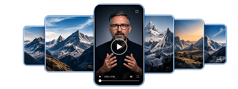 image of mobile devices showcasing a rich landscape as well as a male speaking